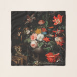 Foulard Abraham Mignon Le Bouquet Renversé. Floral<br><div class="desc">Abraham Mignon "Le Bouquet renversé" écharpe. Art renaissance floral noir.</div>