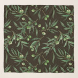 Foulard Aquarelle des branches d'olive en noir<br><div class="desc">Branches d'olivier peintes avec aquarelles,  design motif transparent</div>