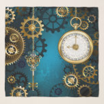Foulard Arrière - plan turquoise à vapeur avec engrenages<br><div class="desc">Arrière - plan turquoise,  texturé,  steampunk avec des engrenages en laiton et or,  une clé en argent et l'horloge. Style Steampunk.</div>