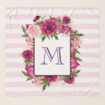 Foulard Bouquet de fleurs roses et coquelicots sur bandes<br><div class="desc">Écharpe en mousseline monogramme avec un bouquet floral composé de roses rose clair et de pavots rose foncé avec beaucoup de feuilles verdoyants. Un cadre superposé pour placer votre lettre monogramme personnalisée à l'intérieur. L'arrière - plan est une douce motif rayée rose pastel.</div>