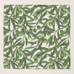 Foulard Branches d'olive sur blanc<br><div class="desc">Aquarelle transparente peinte à la main avec branches d'olivier</div>