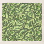 Foulard Branches d'olive sur le vert miel<br><div class="desc">Aquarelle transparente peinte à la main avec branches d'olivier</div>