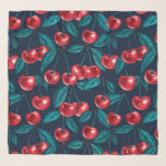 Foulard Cerises rouges sur bleu foncé<br><div class="desc">Cerisier peint à la main,  motif d'aquarelle et d'encre</div>