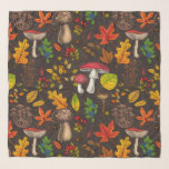 Foulard Champignons d'automne, feuilles, noix et baies sur<br><div class="desc">Motif vectoriel а et peint avec divers champignons d'automne,  feuilles tombés,  glands,  baies et insectes</div>