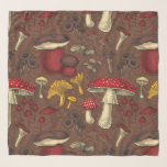 Foulard Champignons sauvages sur brun<br><div class="desc">Motif vectoriel tiré à la main avec divers champignons sauvages</div>