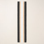 Foulard Chic Classy Black White Slim Orange Racing Stripes<br><div class="desc">Ce design chic et coloré présente une large bande blanche centrale surmontée de rayures orange flottant à l'intérieur. Des rayures de bord noir vibrantes complètent la composition sportive.</div>