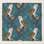 Foulard Chouettes, fougères, chênes et baies 3<br><div class="desc">Chouettes а et peintes,  souris,  baies et fougères forestières,  motif sans soudure</div>