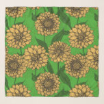 Foulard Dahlias en jaune et vert<br><div class="desc">Motif transparent en dahlia de fleurs dessinées à la main</div>