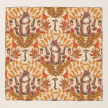 Foulard Écureuil d'automne sur blanc<br><div class="desc">Écureuil peint à la main et flore automnale - feuilles; champignons; glands et baies</div>