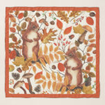 Foulard Écureuils d'automne et flore automnale sur le blan<br><div class="desc">Écureuils peints à la main et flore boisée d'automne</div>
