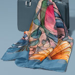 Foulard Fleurs roses sur rose<br><div class="desc">Dessin contemporain de fleurs roses et jaunes avec feuilles gris bleu est sur un arrière - plan rose doux. Cet art a été imaginé avec de l'IA.</div>