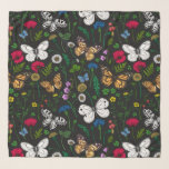 Foulard Fleurs sauvages et papillons sur le noir<br><div class="desc">Collection peinte à la main de divers papillons et fleurs sauvages.</div>