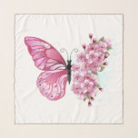 Foulard Flower Butterfly with Pink Sakura<br><div class="desc">Flower arrangement of pink butterfly with pink Japanese cherry blossoms on white background.</div>