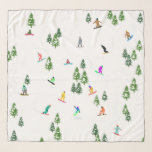 Foulard Freeride Snowboarder Illustration de snowboard<br><div class="desc">Illustration fantaisiste cool de snowboarders colorés,  snowboard downhill dans les montagnes parmi les pins,  l'épinette,  sapins sur la poudre de neige fraîche. Le snowboard et le sport de plein air xmas dans une forêt d'hiver. Cadeaux de snowboard. Décor de Noël de snowboard.</div>