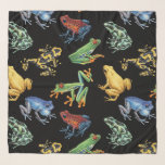 Foulard Grenouilles sur noir<br><div class="desc">Variété peinte à la main de grenouilles d'arbres et de fléchettes</div>