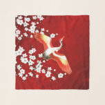 Foulard Japonaise Grue Blanc Cerisier Fleur Rouge<br><div class="desc">Grue élégante et cerisiers blancs fleurissent sur un arrière - plan rouge chatoyant. Beau design japonais.</div>
