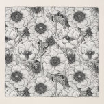 Foulard Jardin d'anémones en noir et blanc<br><div class="desc">Fleurs d'anémones dessinées dans Illustrator,  motif vectoriel transparent.</div>