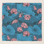 Foulard Jardin du lotus nocturne<br><div class="desc">Fleurs de lotus dessinées à la main,  feuilles et libellules. Conception motif</div>