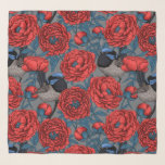 Foulard Les pivoines et les brunes<br><div class="desc">Motif vectoriel sans soudure avec des fleurs de pivoines dessinées à la main et des rires de fées</div>