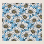 Foulard Maisonnettes, fleurs sauvages sur bleu<br><div class="desc">Motif vectoriel dessiné à la main avec fleurs marguerites blanches</div>