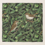 Foulard Nightingales dans l'olivier 3<br><div class="desc">Motif d'aquarelle peinte à la main avec 2 nightingales perchés sur des branches d'olivier</div>