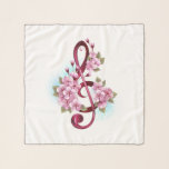 Foulard Notes de clef musicale en treble avec des fleurs S<br><div class="desc">Clé rose treble avec fines fleurs de cerisiers japonais roses et détaillés contre arrière - plan blanc peint avec peinture bleu clair. Sakura rose fleurissant.</div>