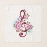 Foulard Notes de clef musicale en treble avec des fleurs S<br><div class="desc">Clé rose treble avec fines fleurs de cerisiers japonais roses et détaillés contre arrière - plan blanc peint avec peinture bleu clair. Sakura rose fleurissant.</div>