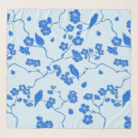 Foulard Oiseaux en fleurs de cerisier bleu sur bleu<br><div class="desc">Joli imprimé floral bleu sur bleu</div>
