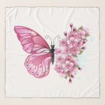 Foulard Papillon à fleurs avec Sakura rose<br><div class="desc">Arrangement de fleurs de papillon rose avec fleurs de cerisier japonais rose sur arrière - plan blanc.</div>