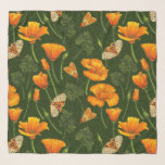Foulard Pavot de Californie et papillons de nuit sur vert<br><div class="desc">Pavot et papillons de nuit de Californie peints à la main - Tigre de jardin et papillon de nuit</div>