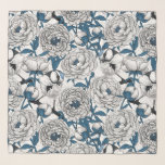 Foulard Pies blanches et mésanges bleues<br><div class="desc">J'ai dessiné des pivoines et des métis avec de l'encre sur du papier,  puis je les ai redessinées et colorées dans Illustrator pour faire le motif.</div>