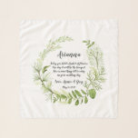 Foulard Poème Fille Fleur Fleur Fleur Far Wild<br><div class="desc">Offrez à votre fille de fleur ce foulard en mousseline au bon goût qui porte son nom, vos noms et un poème attachant entouré d'une couronne de feuillage vert aquarelle qui correspond à notre suite mariage Wild Meadow. Le poème dit : "Aujourd'hui vous tenez un panier de fleurs, un jour...</div>