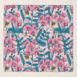 Foulard Pois doux et bourdons, rose et bleu<br><div class="desc">Motif à la а et peint avec pois doux et bourdons</div>