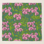 Foulard Pois doux et bourdons, vert et rose<br><div class="desc">Motif à la а et peint avec pois doux et bourdons</div>