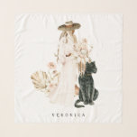 Foulard Safari Wild Leopard Boho Lady personnalisée<br><div class="desc">Cette écharpe est ornée d'une dame boho avec un bouquet de fleurs,  léopard avec texte personnalisé. Pour une personnalisation plus avancée de cette conception,  cliquez sur le BOUTON OUTIL DESIGN BLEU. Des articles correspondants sont également disponibles.</div>