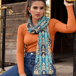 Foulard Style Occidental Turquoise Tan Floral Damask<br><div class="desc">Une élégance intemporelle et un charme rustique se dégagent de votre garde-robe avec cette longue écharpe en mousseline au design époustouflant de damas fleuris d'inspiration occidentale. Présentant une palette vibrante d'accents turquoise, bronzés et marine profonde, ce design est idéal pour toute cowgirl moderne. Les détails complexes, qui rappellent les motifs...</div>