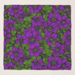Foulard Vigne de Clematis pourpre<br><div class="desc">motif sans couture dessinée à la main avec des fleurs de clematis violet</div>
