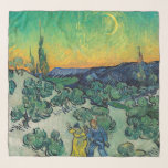 Foulard Vincent van Gogh - Paysage Lune avec couple<br><div class="desc">Paysage de la Lune / Couple Walking parmi les oliviers dans un paysage montagneux avec Crescent Moon - Vincent van Gogh,  Huile sur toile,  1890</div>