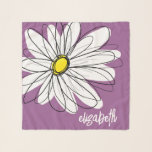Foulard Whimsical Daisy - orchidée - nom de script tendanc<br><div class="desc">Un dessin zen et fantaisiste d'une marguerite. Les lignes modernes sont dessinées à la main et comprennent des pétales blancs et un centre jaune pour la fleur. L'arrière - plan est un mauve pastel et doux - et le nom est un script tendance en blanc. Vous pouvez ajouter un nom,...</div>