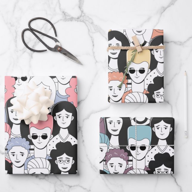 Foule de gens emballant du papier (Recto)