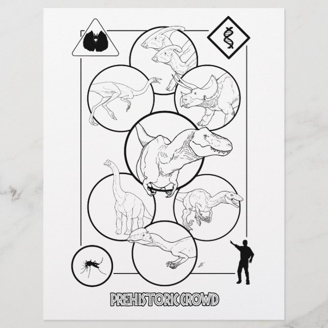 Foule préhistorique - Page de coloriage. (Devant)