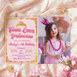 Four Ever Princess - Girl 4th Birthday Invitation