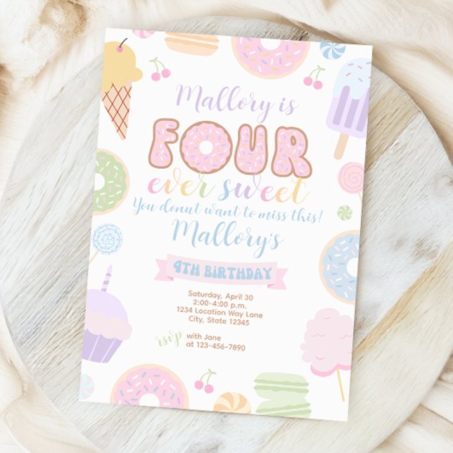 Four Ever Sweet Girl 4ème anniversaire Invitation (Créateur téléchargé)