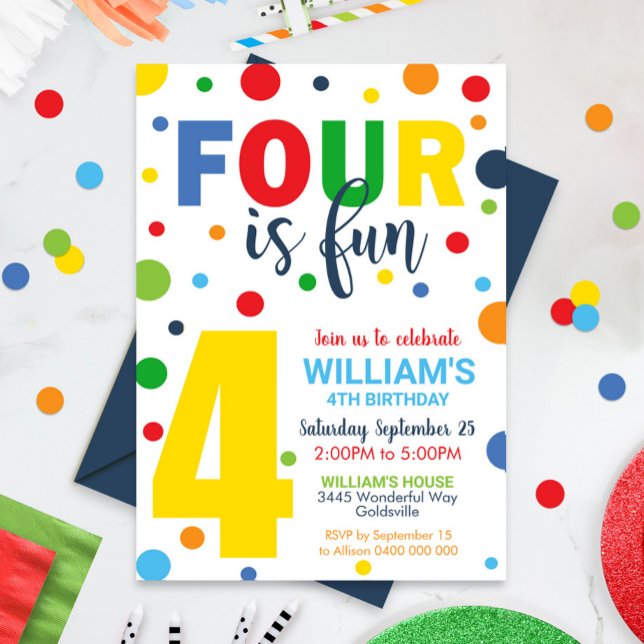 Four is Fun Birthday Invitation 4Anniversaire (Four is Fun 4th Birthday Invitation)