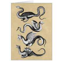 Four Mythological Dragons Sepia Notecard