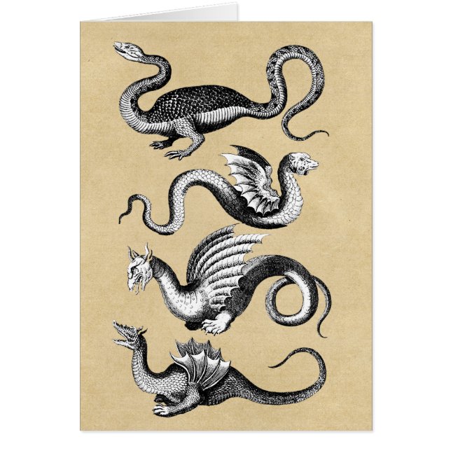 Four Mythological Dragons Sepia Notecard (Devant)