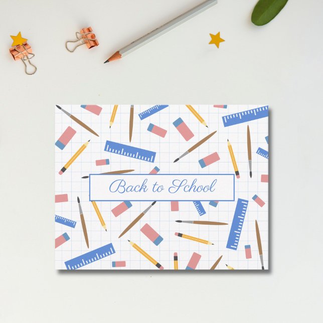 Fournitures scolaires Carte postale Motif (School Supplies Pattern Postcard)