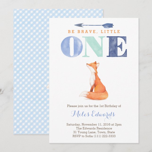 fox 1er Anniversaire Fête Cartes Invitations pour  (Devant / Derrière)