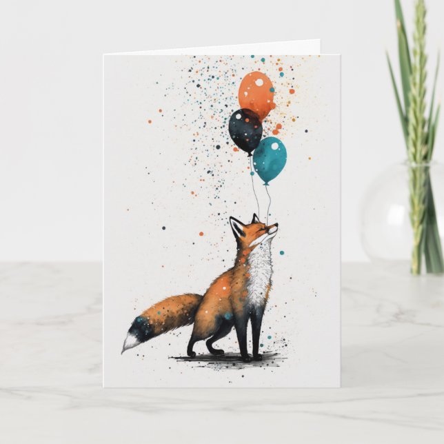 Fox avec Balloon et Casquette de fête Carte de voe (Devant)