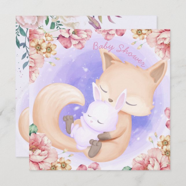 Fox Avec Un Baby shower Bunny Invitation (Devant / Derrière)